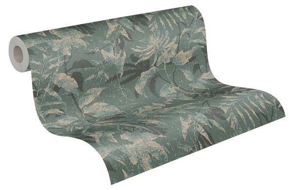 Vliestapete 4719 Floral Dschungel Design Blau - Gold - Graumetallic - Grün