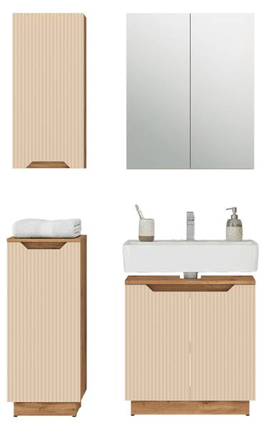 Badmöbel-Set Lotta 59485 4er Set Beige - Kaschmir - Eiche Dakota Dekor