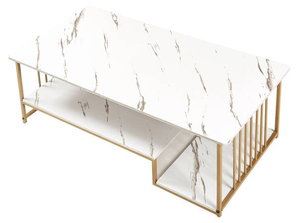Couchtisch Klibro Gold - Marmor Weiß Dekor