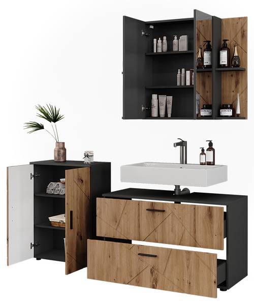 Badmöbel-Set Irma 56347 Braun - Grau - Holzwerkstoff - 101 x 61 x 41 cm