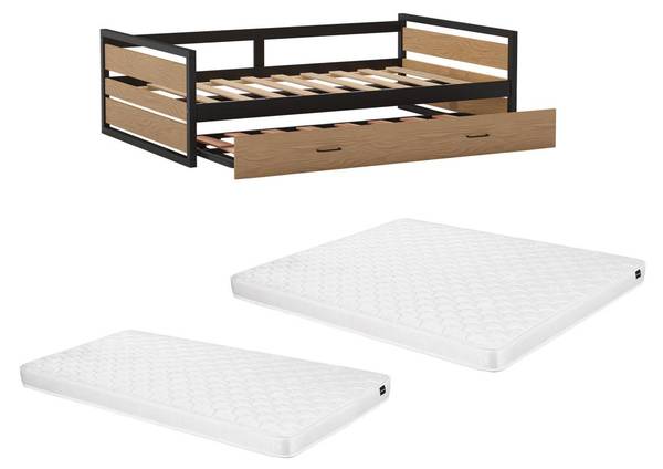 Bettrahmen BOSTON Beige - Metall - Holz teilmassiv - 210 x 62 x 133 cm