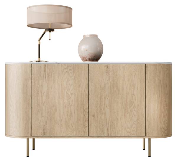 Kommode Lygrint Gold - Marmor Weiß Dekor - Eiche