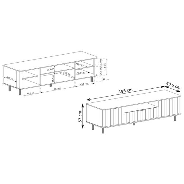TV-Lowboard NOVADO Grau - Stahl - Melamin - 196 x 57 x 40 cm