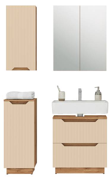 Badmöbel-Set Lotta 59515, 4er Set Beige - Kaschmir - Eiche Dakota Dekor