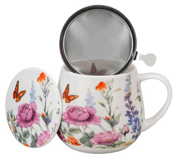 Teetasse mit Sieb in Fassform SUMMER Weiß - Porzellan - 12 x 10 x 8 cm