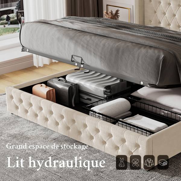 Polsterbett-BB049 Beige - Massivholz - 140 x 95 x 190 cm