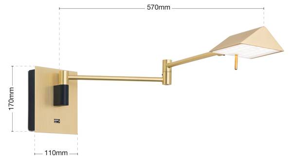 Wandleuchte BOSTON Gold - Metall - 11 x 17 x 57 cm