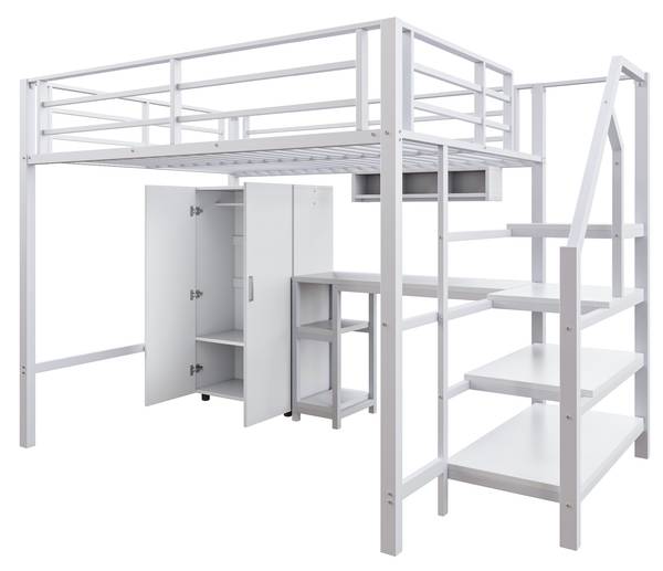 Hochbett mit Kleiderschrank Alya Weiß