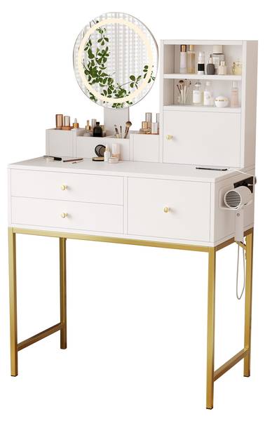 Schminktisch mit Spiegel DianaGLOW Ⅴ Weiß - Holzwerkstoff - 40 x 134 x 80 cm