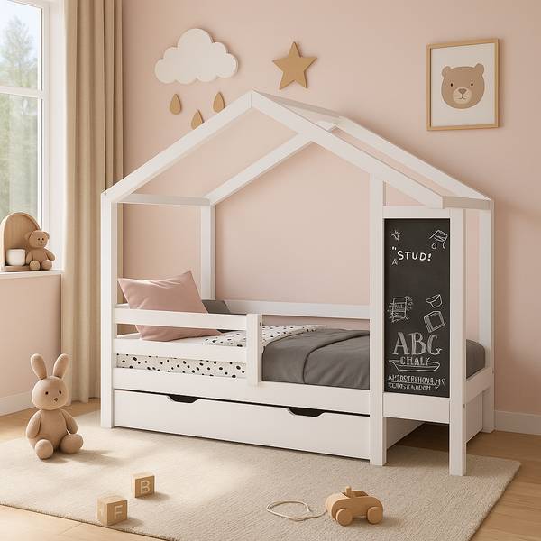 Hausbett CHOLLUD Weiß - Holzwerkstoff - Metall - 96 x 177 x 208 cm