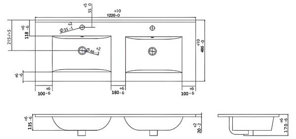 Meuble double vasque BANIVA Noir - En partie en bois massif - 45 x 45 x 120 cm
