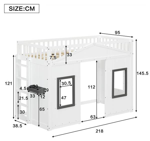 Hoogbed AtticHomey Ⅰ wit - plaatmateriaal op houtbasis - massief hout - 95 x 146 x 218 cm