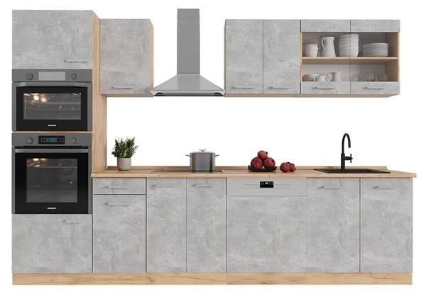 Complete keukeneenheid R-Line 53879 bruin - grijs - chroom - 300 x 207 x 60 cm