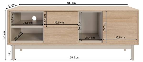 TV-meubel LAYEN grijs - melamine - 138 x 55 x 39 cm