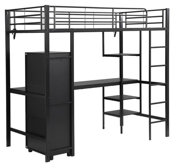 Hochbett EveMetal Ⅰ Schwarz - Eisen - 95 x 180 x 204 cm