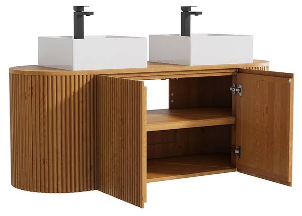 Doppelwaschtisch TOWARI Beige - Holz teilmassiv - 150 x 56 x 50 cm