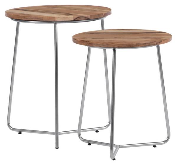 Beistelltisch LIVOA-B 2er-Set Braun - Silber - Samt - Mango - Stahl - Polycarbonat - 43 x 52 x 43 cm
