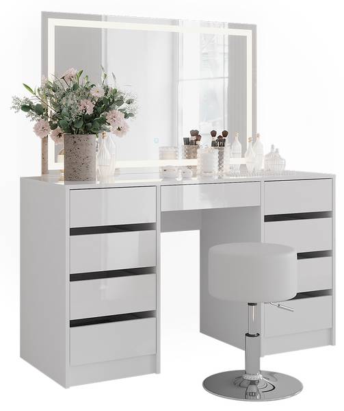 Schminktisch Sherry 57636 3er set Weiß - Holzwerkstoff - 129 x 76 x 51 cm