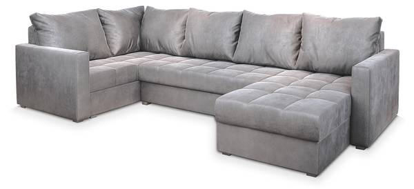 Ecksofa LORIVO Hellgrau - Ecke davorstehend links - Ottomane davorstehend links