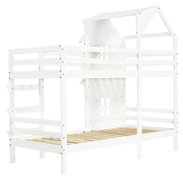 Etagenbett Huda Weiß - Holzwerkstoff - Massivholz - 111 x 192 x 205 cm