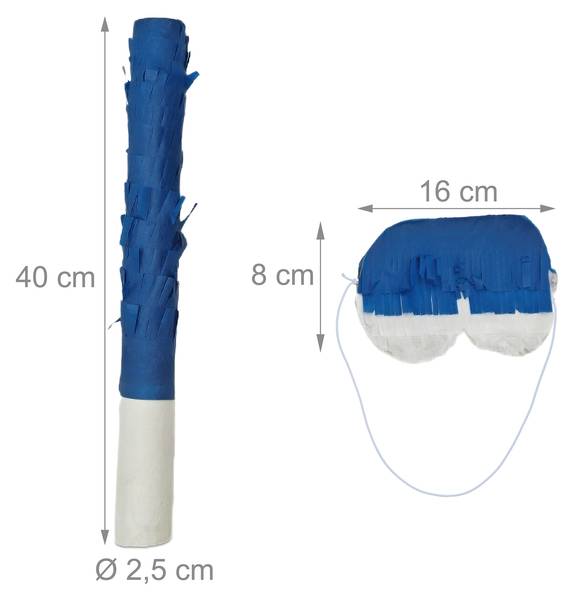 Pinata Set Rakete mit Stab und Maske Blau - Rot - Silber - Papier - Kunststoff - 30 x 40 x 9 cm