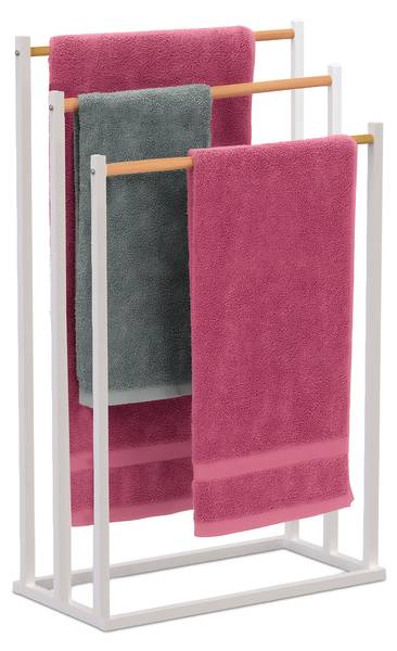 Handdoekrek met 3 bamboe stangen bruin - wit - ijzer - 45 x 76 x 22 cm