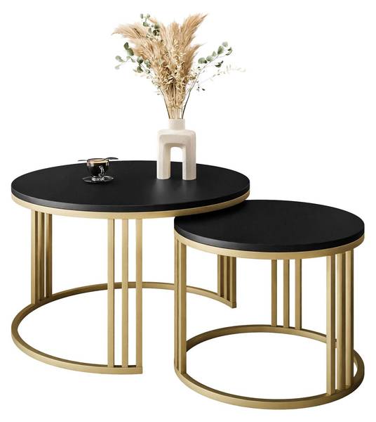Couchtisch LORI 2in1 Schwarz - Gold - Holzwerkstoff - 70 x 48 x 70 cm