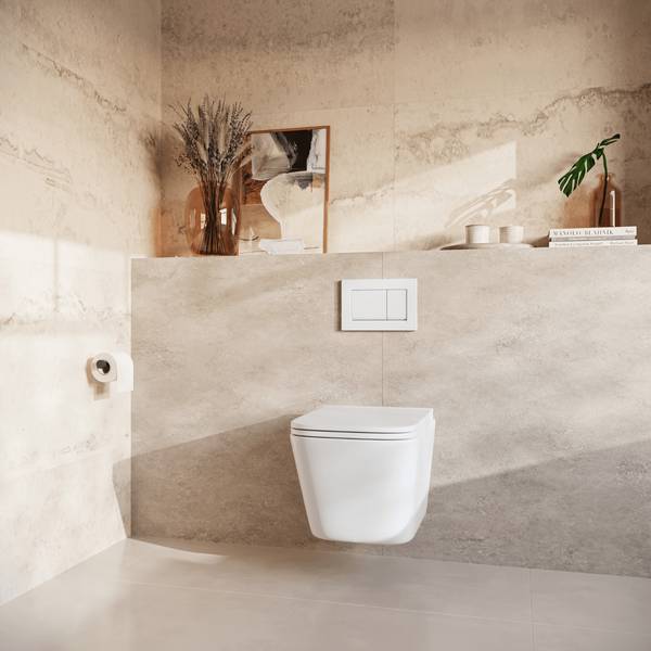Wand WC mit Unterputzspülkasten Linea Weiß - Keramik - 37 x 37 x 49 cm