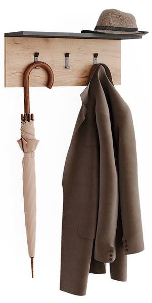 Wandkapstok Orlando 54578 bruin - grijs - plaatmateriaal op houtbasis - 60 x 22 x 18 cm
