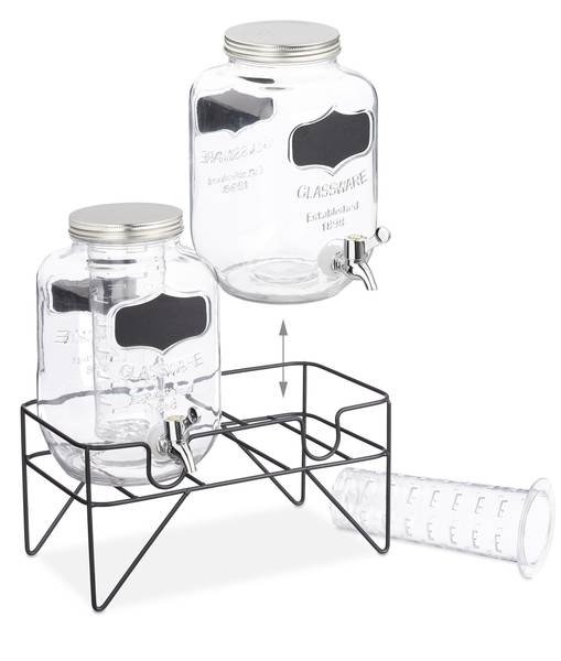 2er Set Getränkespender 4L mit Ständer Schwarz - Silber - Eisen - 33 x 35 x 22 cm