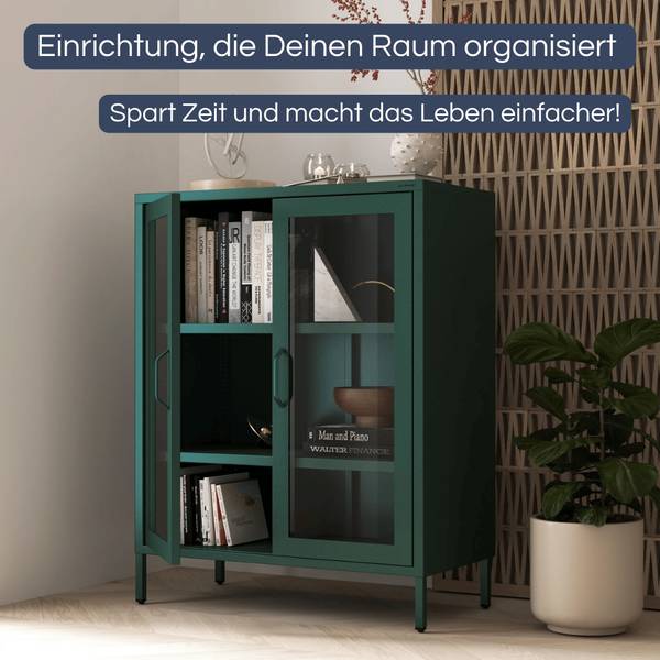 Vitrinenschrank klein GINA 3 Ebenen Dunkelgrün