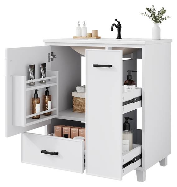 Waschtischunterschrank Eos Ⅰ Weiß - Holzwerkstoff - Porzellan - 47 x 82 x 77 cm