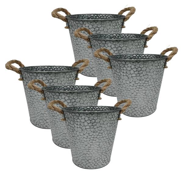 Blumentopf 6er Set Übertöpfe Silber - Eisen - 15 x 16 x 15 cm
