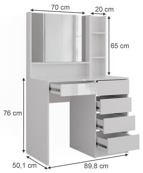 Schminktisch Sherry 57702 3er set Weiß - Holzwerkstoff - 90 x 76 x 51 cm