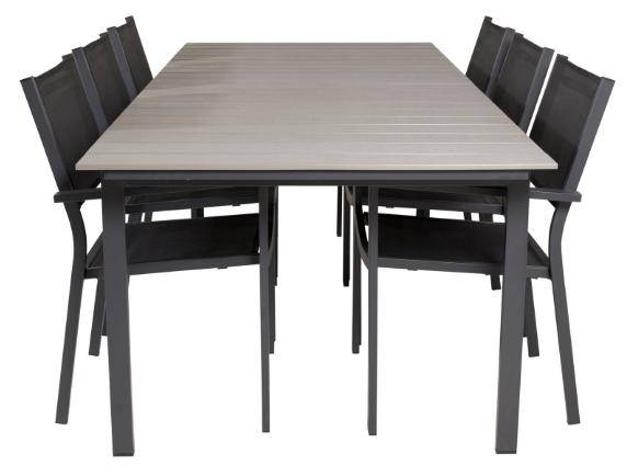 Tuinset Levels 7-delig zwart - plaatmateriaal op houtbasis - deels massief hout - 229 x 74 x 100 cm