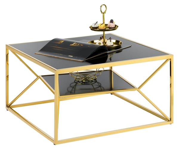 Couchtisch ANGEL II Schwarz - Gold - Glas - Metall - 70 x 38 x 70 cm