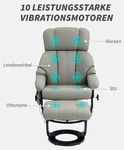 Relaxsessel mit Fußhocker 700-008V92GY Grau - Kunstleder - 80 x 102 x 76 cm