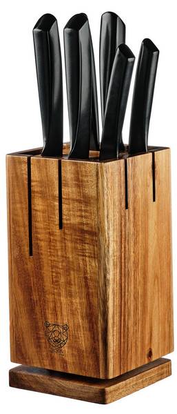 Messenblok en messen JENSEN 7-delig zwart - metaal - 14 x 1 x 17 cm