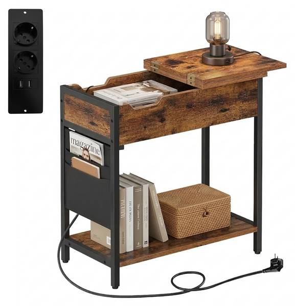 Table d'appoint avec prise Noir - Marron