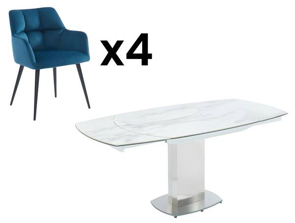 Essgruppe TALICIA Weiß - Keramik - Glas - Massivholz - 180 x 75 x 90 cm