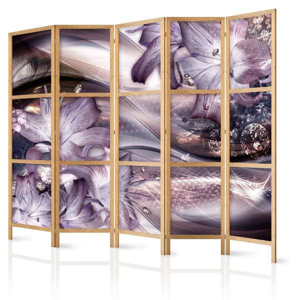 Paravent Aquarell Blumen 5-tlg Braun - Grau - Pink - Violett - Holzwerkstoff - Textil - 225 x 172 x 172 cm