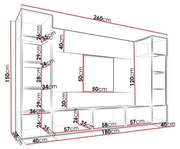 Wohnwand Deromi I Schwarz - Marmor Schwarz Dekor