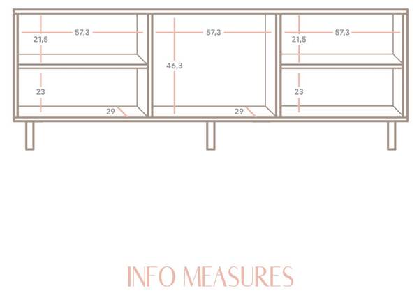 Sideboard Altea mit 3 Türen Unlackiert Braun - Kiefer - 180 x 65 x 35 cm