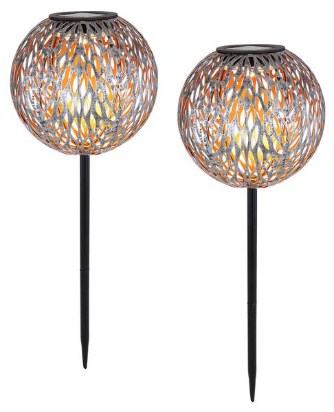 2er Set Solarkugeln Garten, Metall Ø18cm Gold - Silber - Metall - 18 x 54 x 18 cm