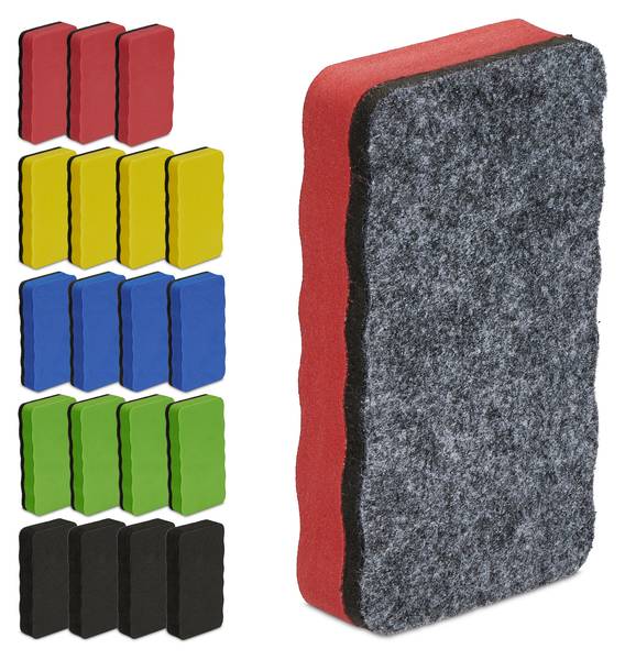 Bunter Whiteboard Schwamm im 20er Set Blau - Grün - Rot - Kunststoff - 11 x 2 x 6 cm