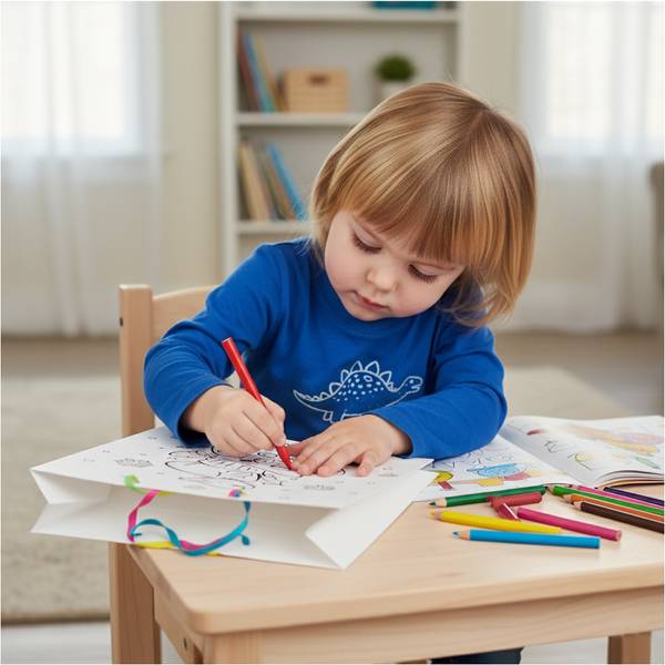 Geschenktüte Malen mit Filzstiften KIDS Weiß - Papier - 18 x 10 x 23 cm