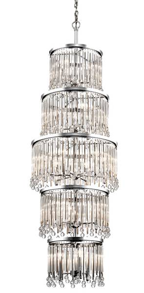 LED XXL Kronleuchter extra lang, Chrom Silber - Stahl - Kristallglas - 56 x 188 x 188 cm