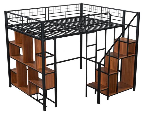 Multifunktionales Hochbett-BB1056 Schwarz - Metall - 184 x 170 x 208 cm