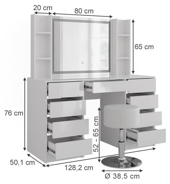 Schminktisch Sherry 57638 4er Set Weiß - Holzwerkstoff - 129 x 141 x 51 cm