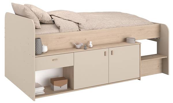 Halbhochbett LUNOBI Beige - Holz teilmassiv - 110 x 90 x 203 cm